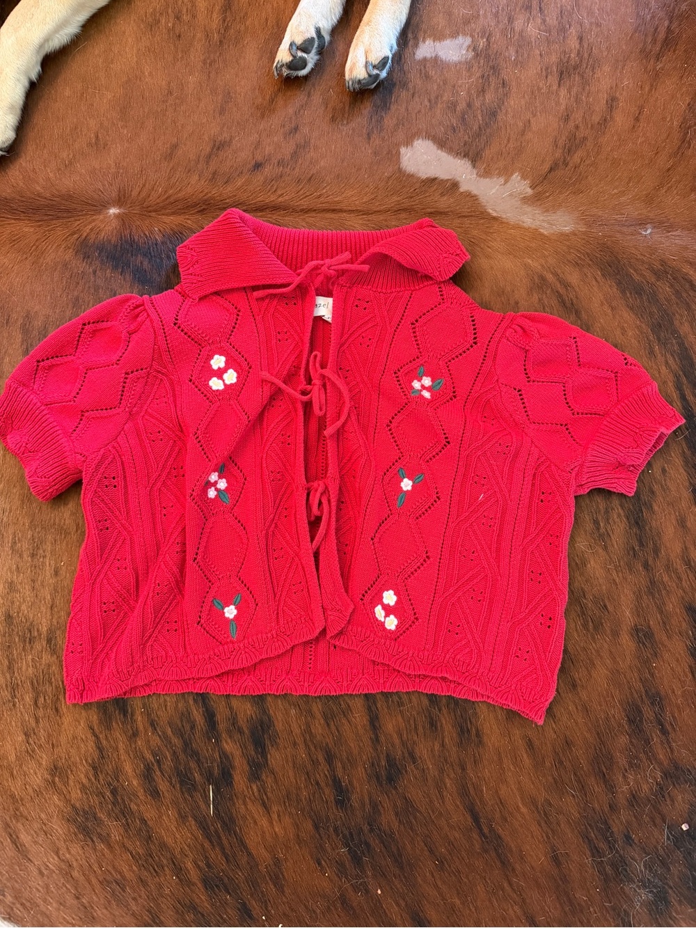 Red Knit Tie-Front Short Sleeve Cardigan